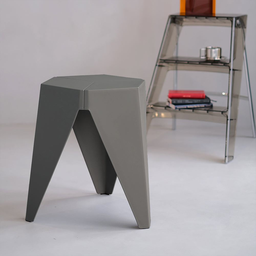 Stool HavenIn Set of 2 Puzzle Stool Plastic Stacking Bar Stools Dining Chairs Kitchen Grey