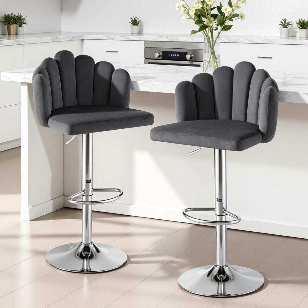 Stool Haven Bar Stool X2 Kitchen Dining Counter Gaslift Chair Adjustable Velvet Grey