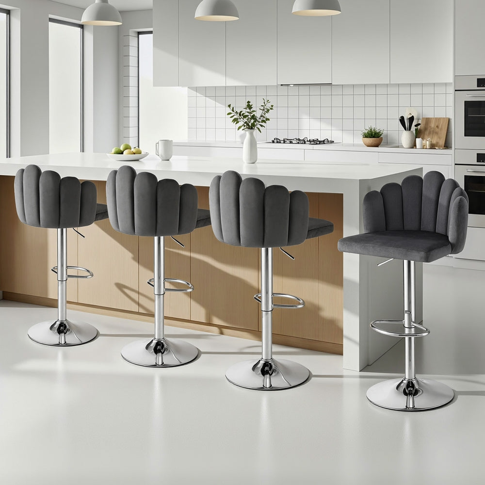 Stool Haven Bar Stool X4 Kitchen Dining Counter Gaslift Chair Adjustable Velvet Grey