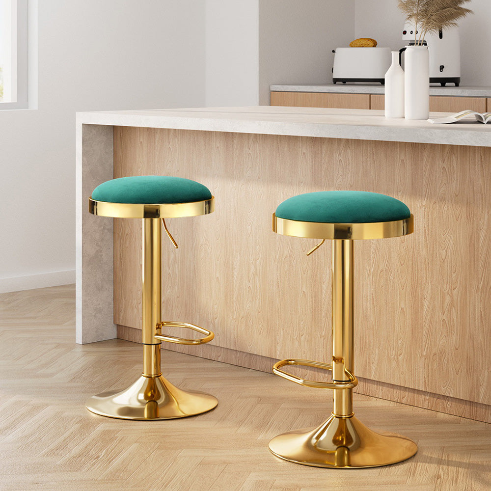 2x Stool Haven Bar Stools Kitchen Dining Chairs Velvet Padded Stool Green