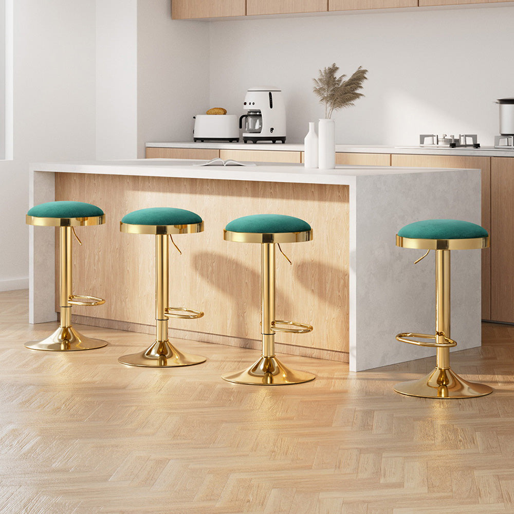 4x Stool Haven Bar Stools Kitchen Dining Chairs Velvet Padded Stool Green