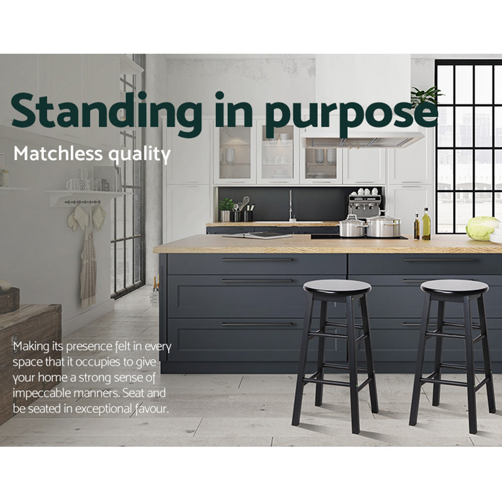 Stool Haven 2x Bar Stools Round Chairs Wooden Black