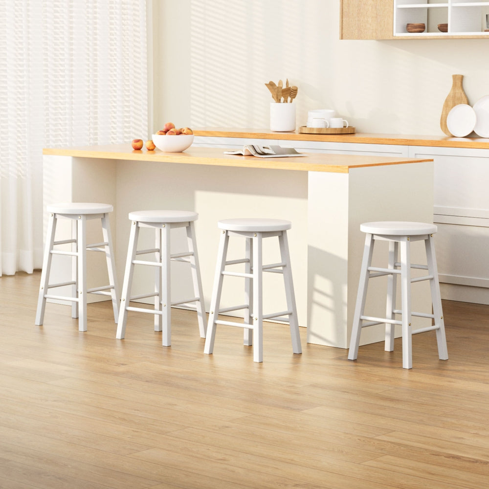 Stool Haven 4x Bar Stools Round Chairs Wooden White