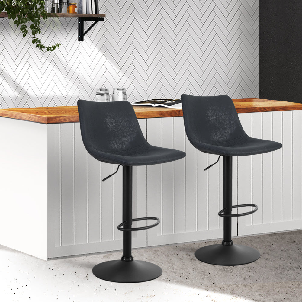 Stool Haven Set of 2 Bar Stools Gas Lift- Black