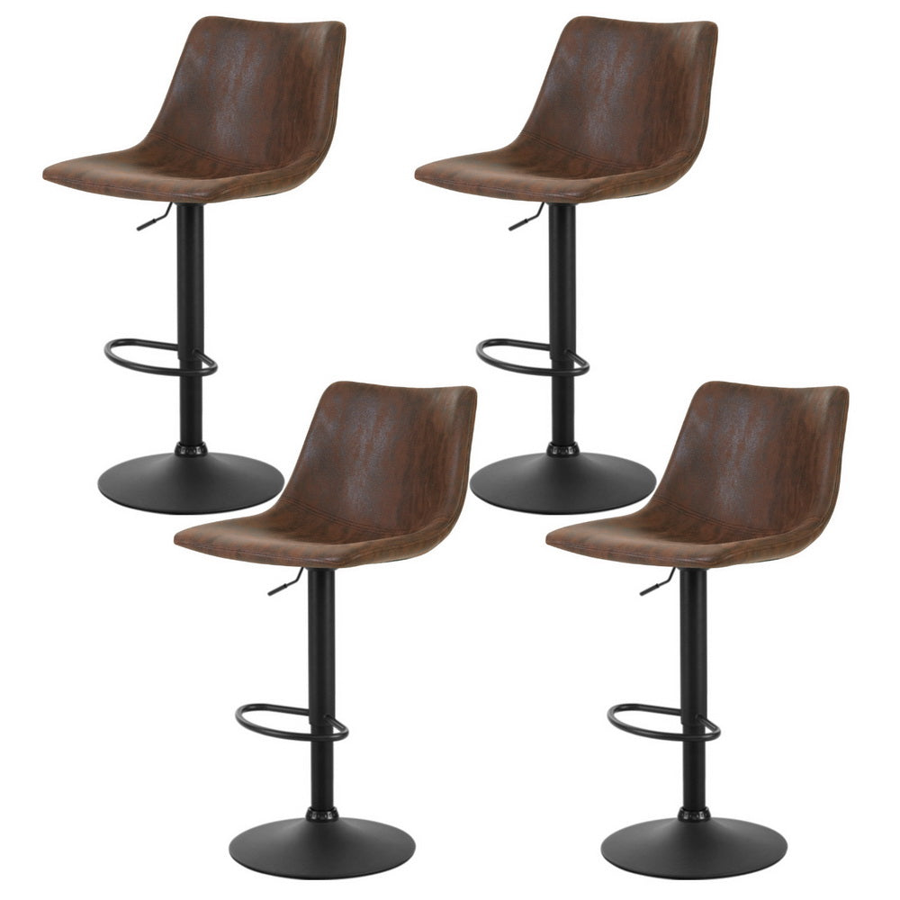 Stool Haven 4x Bar Stools Vintage Leather Swivel Gas Lift Brown