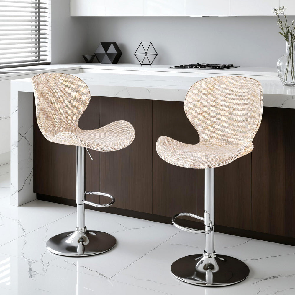 Stool Haven 2x Bar Stools Kitchen Swivel Gas Lift Counter Chair Wing PE Rattan Beige