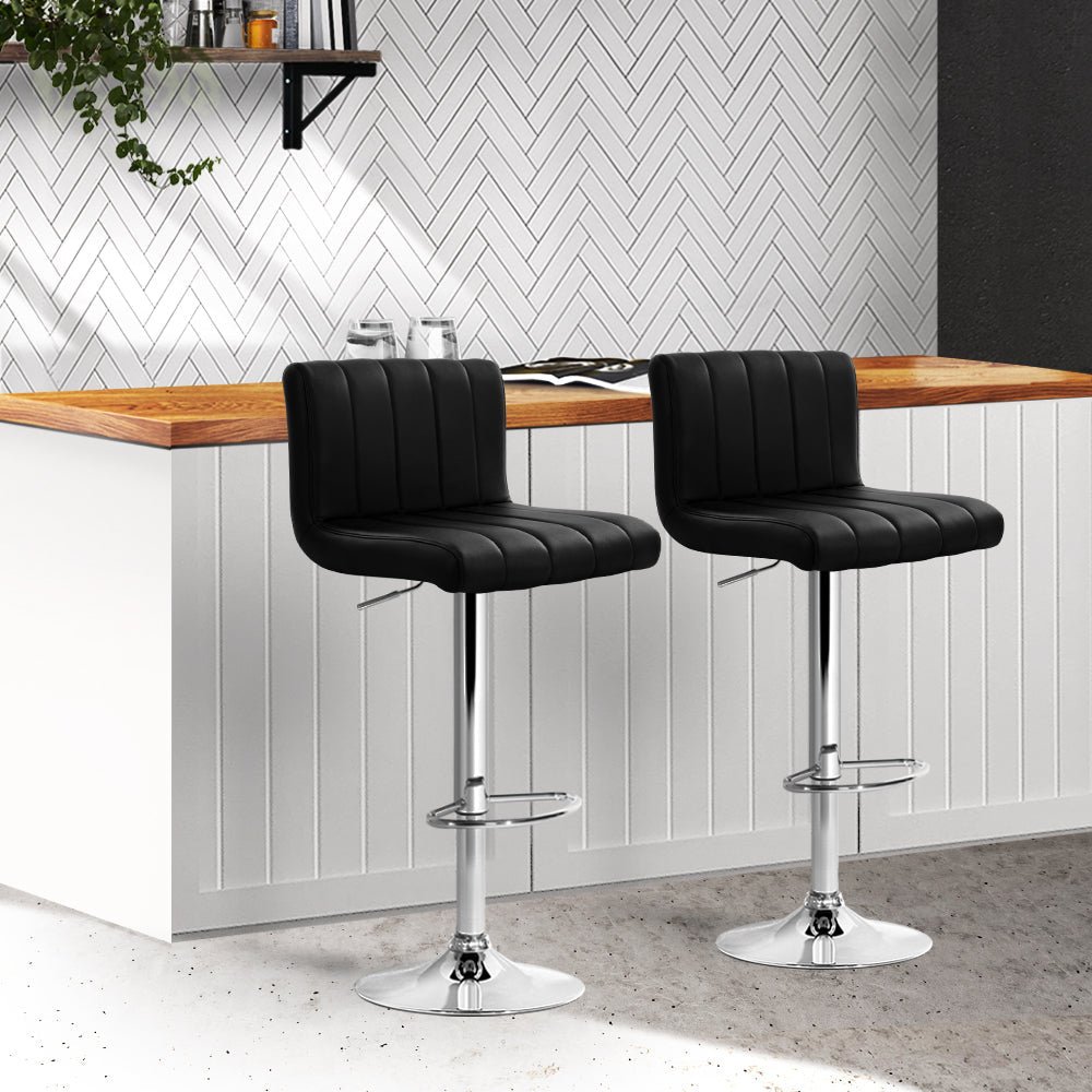 Stool Haven Set of 2 Line Style PU Leather Bar Stools - Black