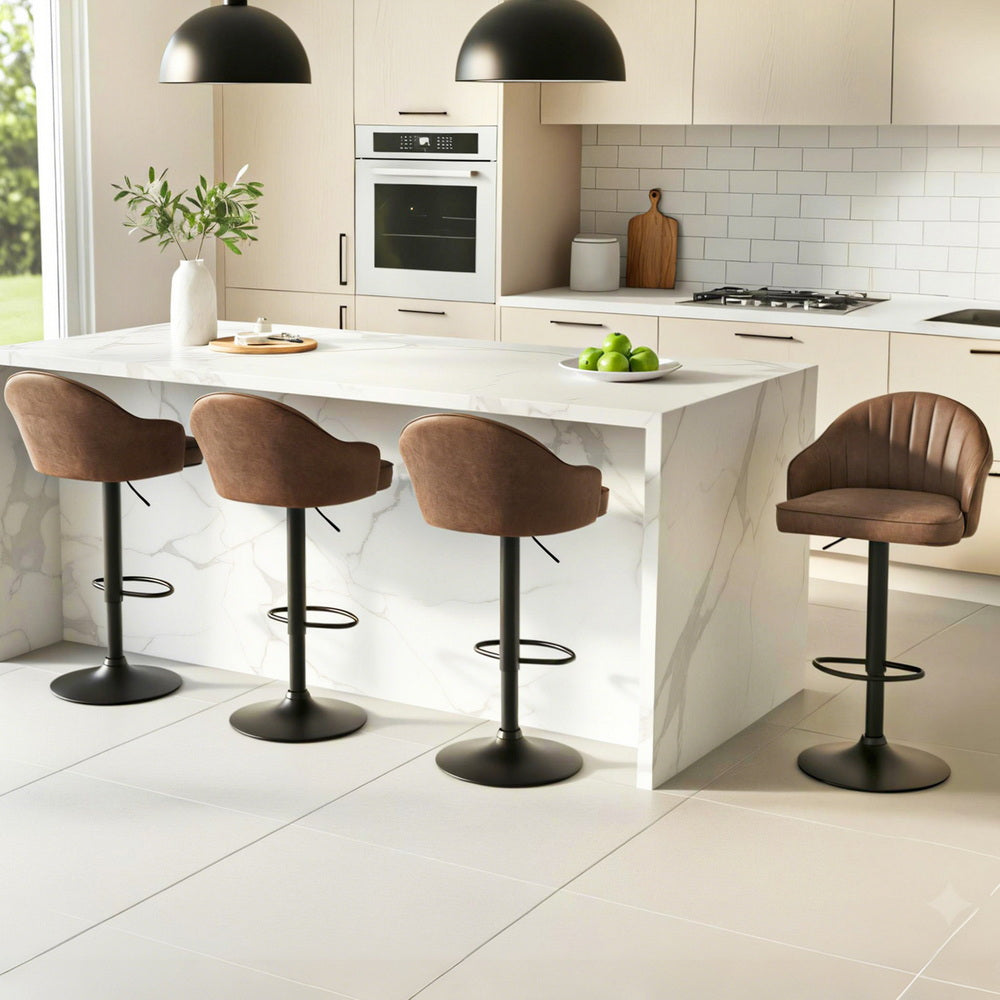 Stool Haven 4x Bar Stools Kitchen Swivel Gas Lift Counter Chair Shell Leather Brown