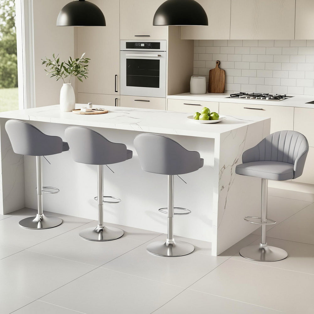 Stool Haven 4x Bar Stools Kitchen Swivel Gas Lift Counter Chair Shell Leather Grey
