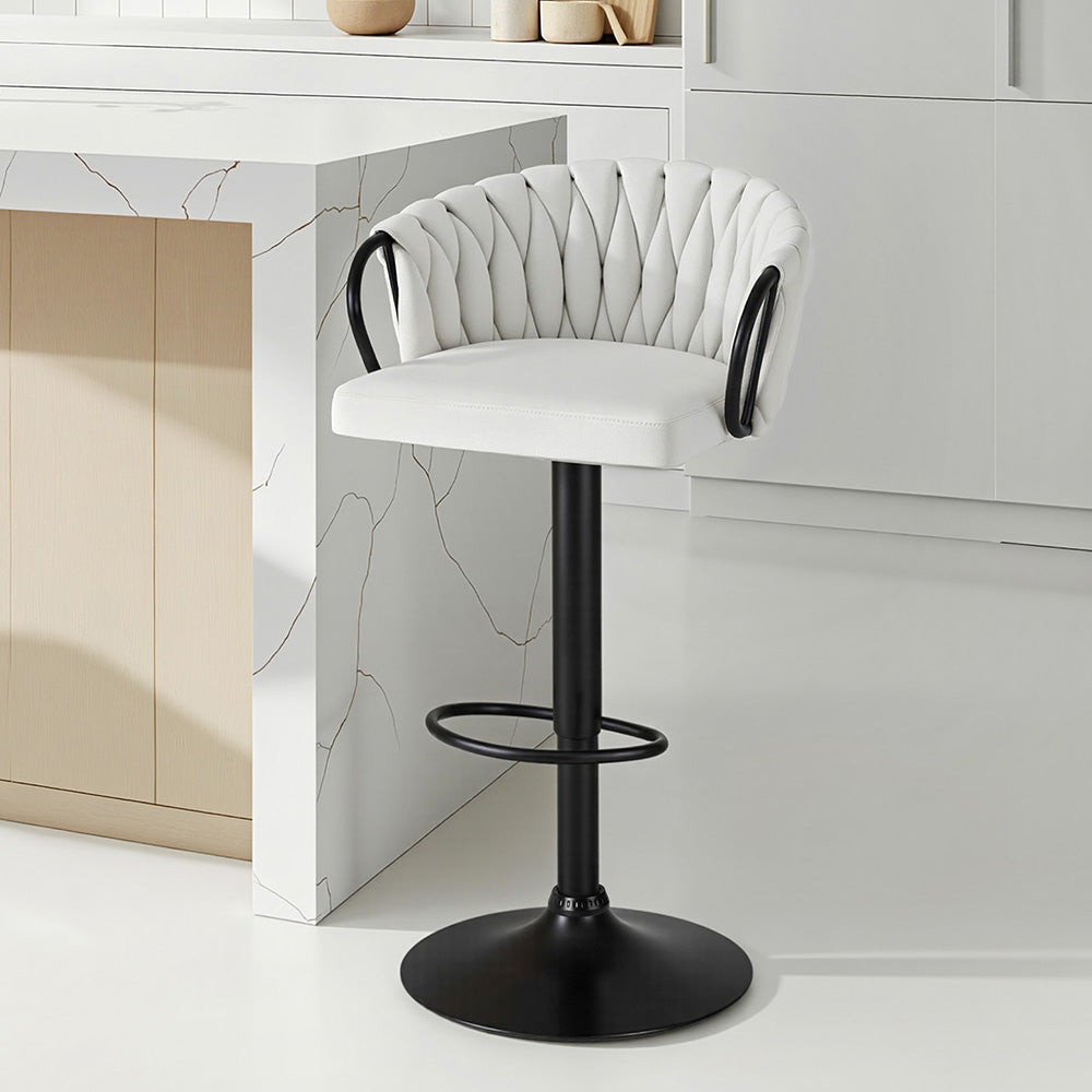 Stool Haven 1x Bar Stool Single Kitchen Dining Chair Counter Stool Woven Velvet Ivory