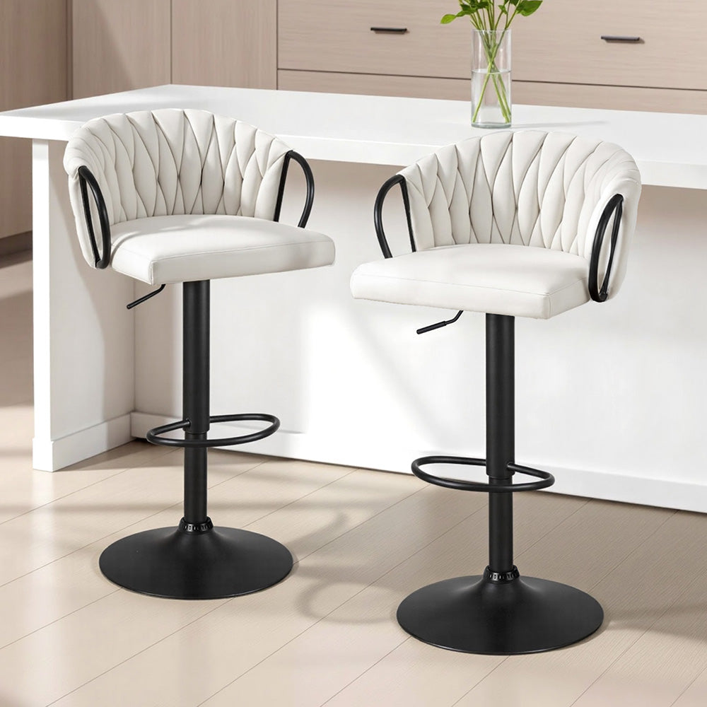 Stool Haven Bar Stool x2 Kitchen Dining Chair Counter Gaslift Woven Velvet Ivory
