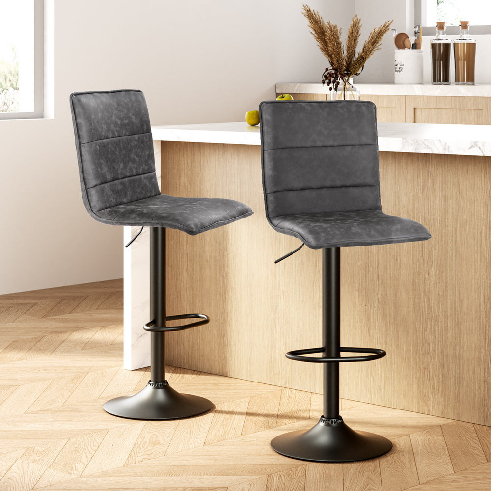 Stool Haven 2 x Bar Stools Gas Lift Vintage Leather - Grey