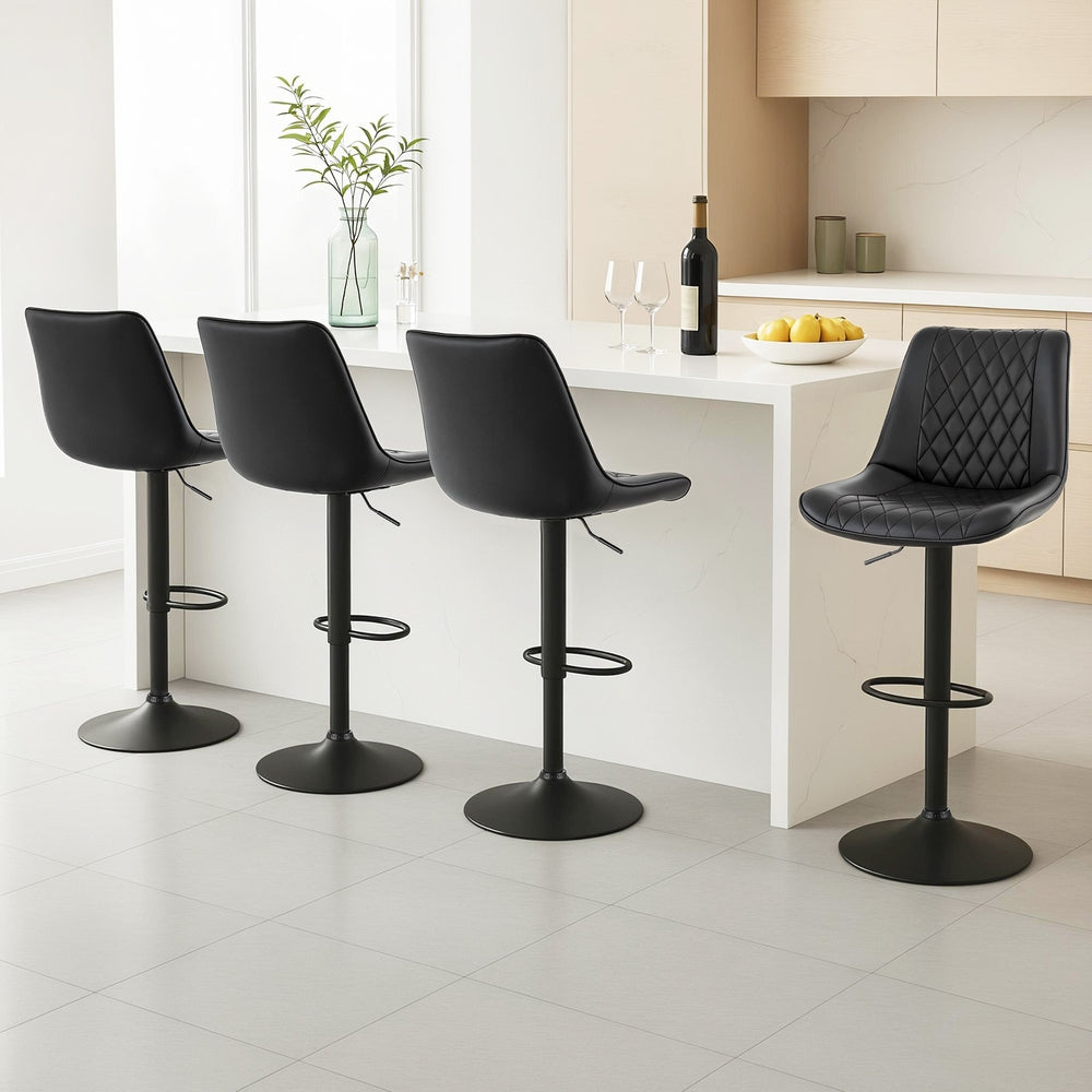 Stool Haven 4x Bar Stools Kitchen Swivel Gas Lift Counter Chair Diamond Leather Black