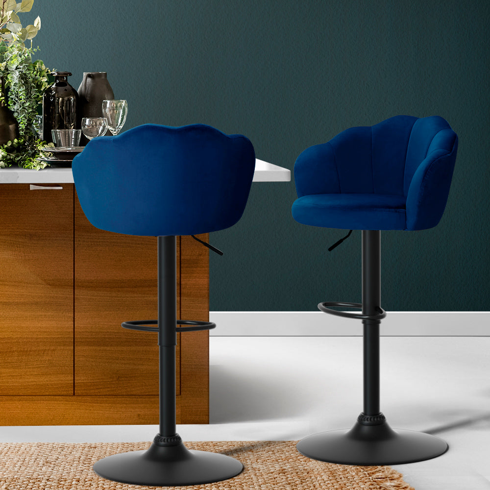 Stool Haven Set of 2 Bar Stools Kitchen Stool Swivel Chair Gas Lift Velvet Chairs Blue Nessah