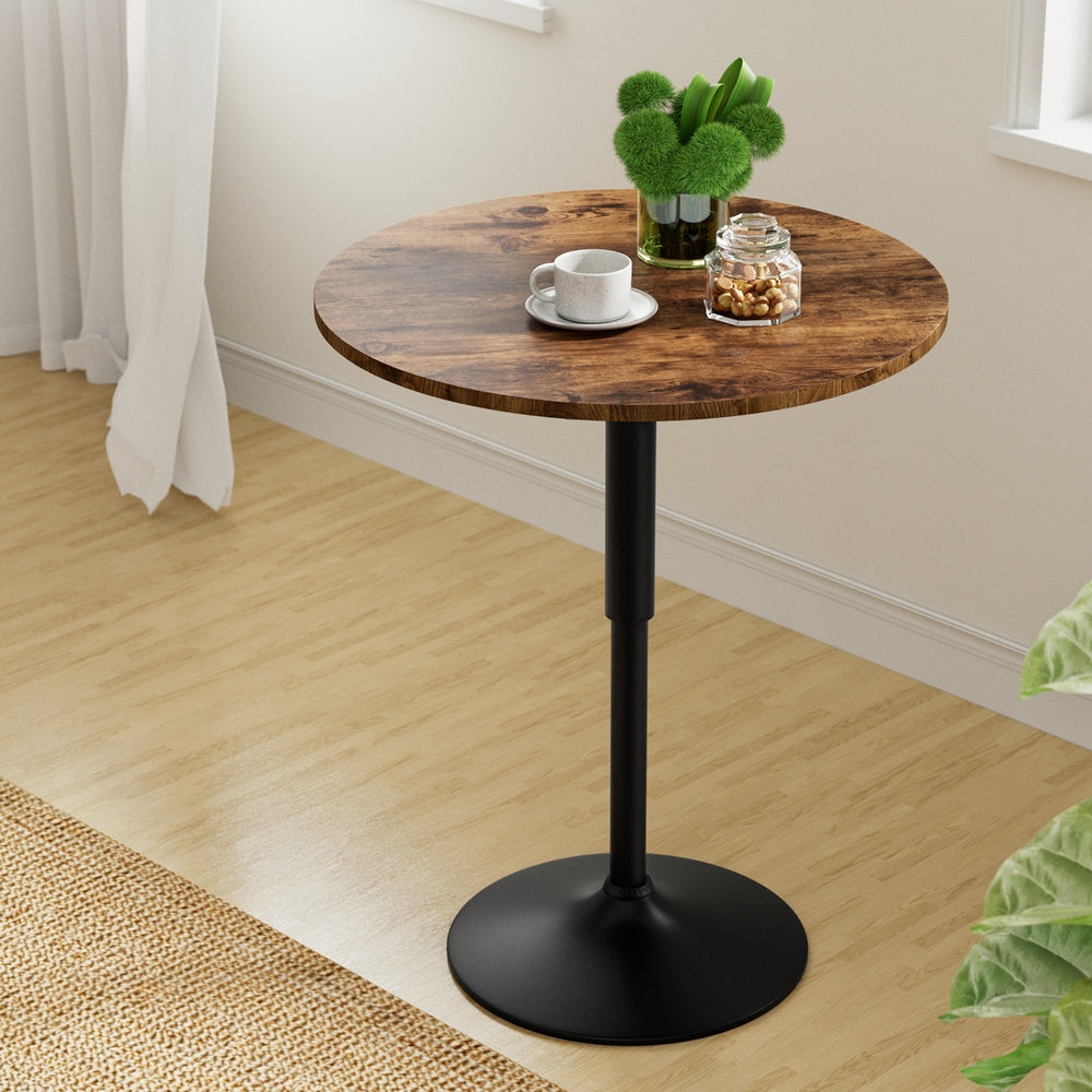 Stool Haven Height Adjustable Bar Table 360 Swivel Round Gaslift Design 60cm Rustic Brown Black
