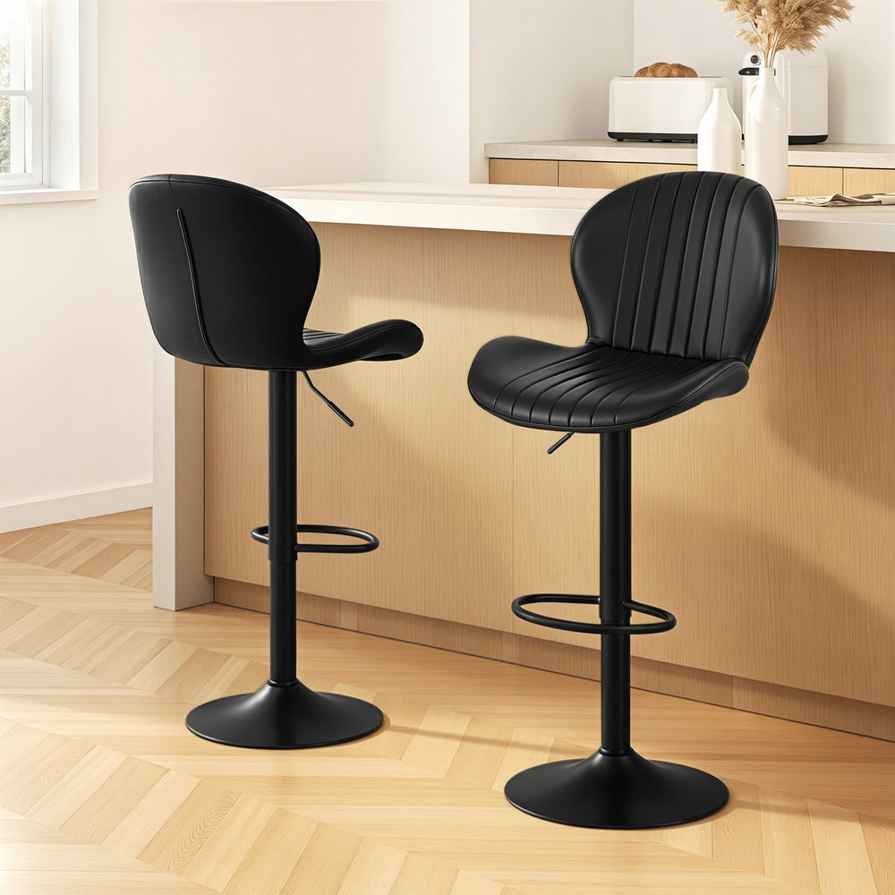 Stool Haven 2x Bar Stools Kitchen Swivel Gas Lift Counter Chair Shell Leather Black
