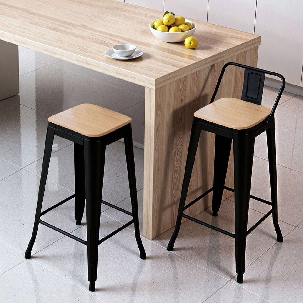 Stool Haven 2x Bar Stools Kitchen Counter High Chair Dining Stackable Metal Black