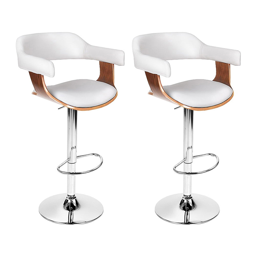 Stool Haven 2x Bar Stools Gas Lift Leather w/Armrest White