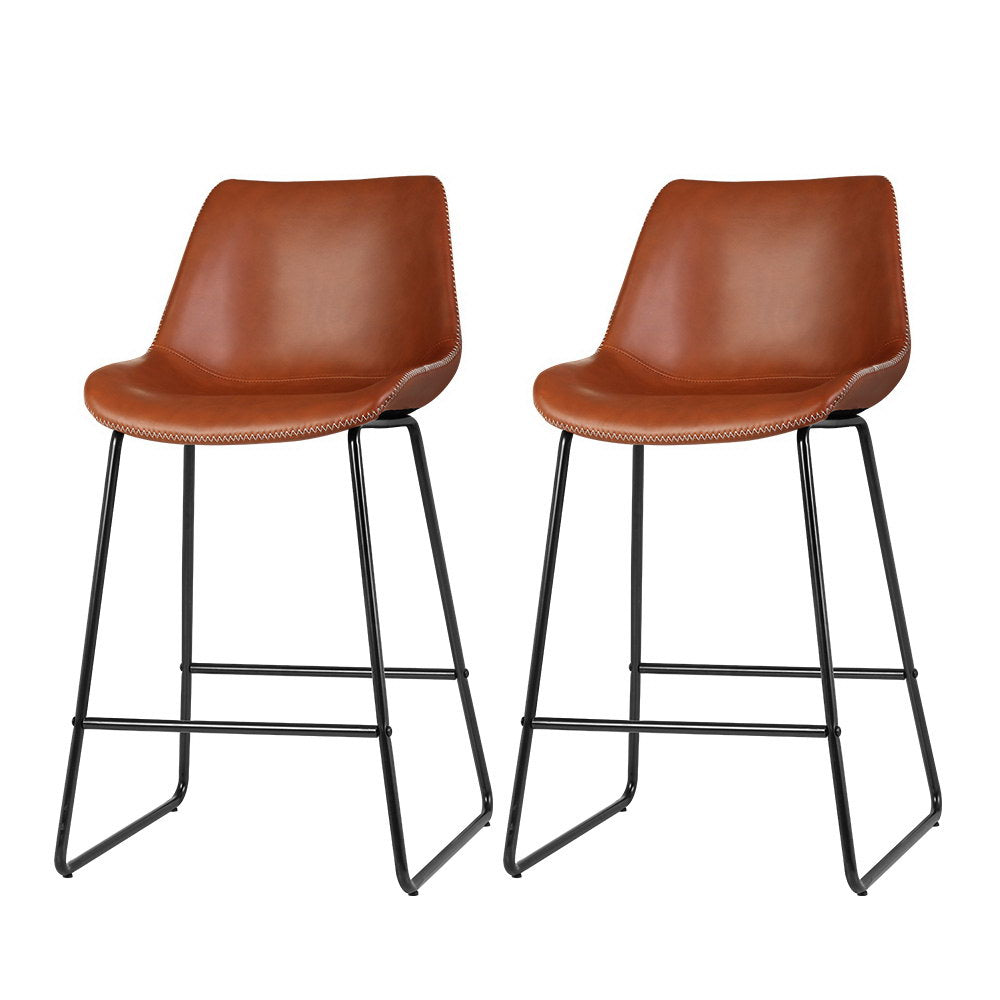 Stool Haven Bar Stools Kitchen Counter Barstools Leather Metal Chairs Brown x2