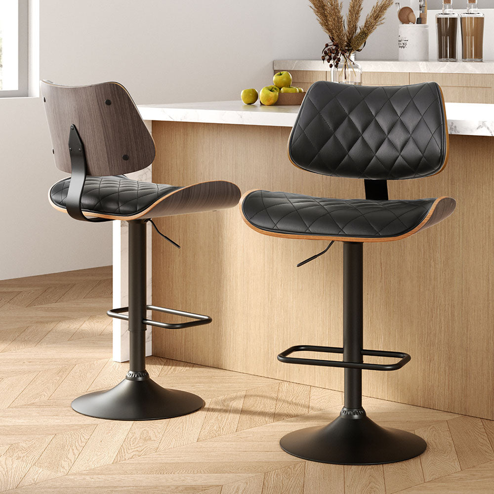 Stool Haven 2x Bar Stools Kitchen Dining Chairs Gas Lift Stool Wooden Leather Black