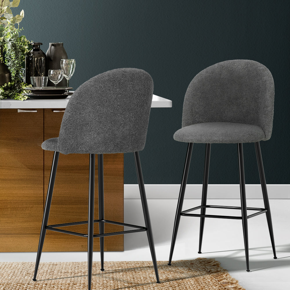 Stool Haven Set of 2 Bar Stools Kitchen Dining Chair Stool Chairs Sherpa Boucle Charcoal