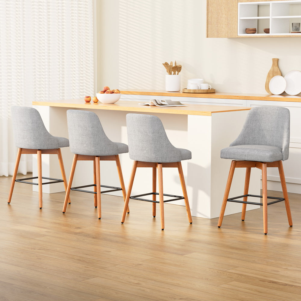 Stool Haven 4x Bar Stools Swivel Seat Wooden Grey