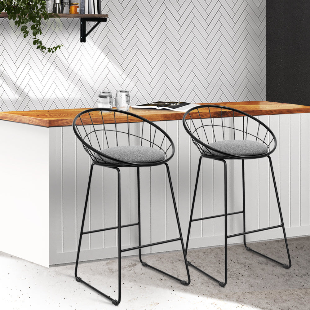 Stool Haven Set of 2 Bar Stools Steel Fabric - Grey and Black