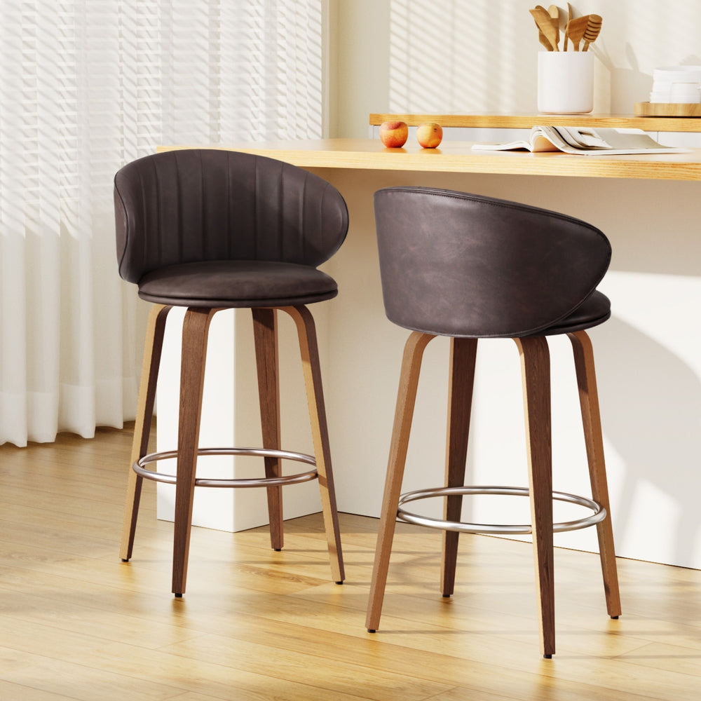 2x Stool Haven Bar Stools Dining Chairs Contoured Leather Wood Stool
