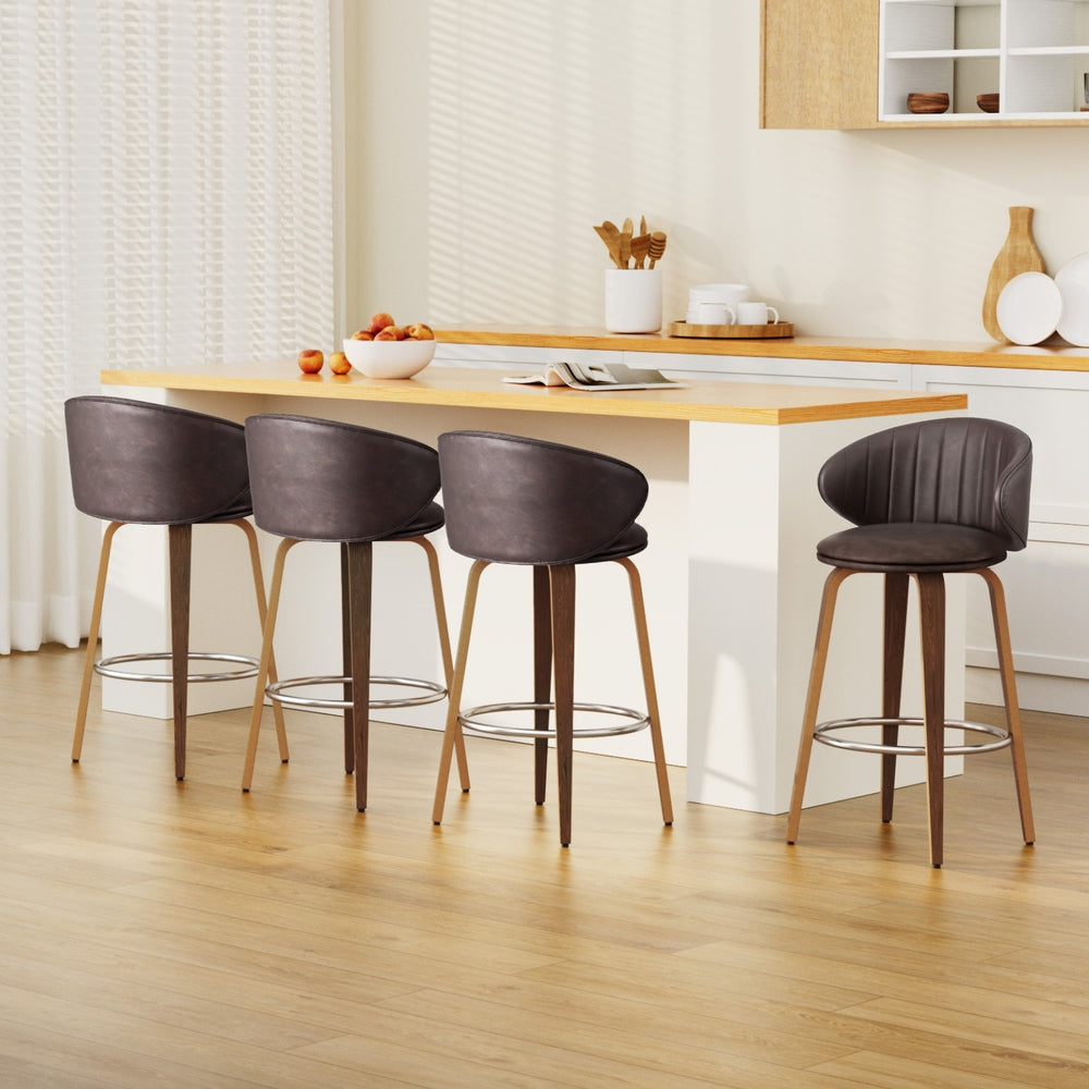 4x Stool Haven Bar Stools Dining Chairs Contoured Leather Wood Stool