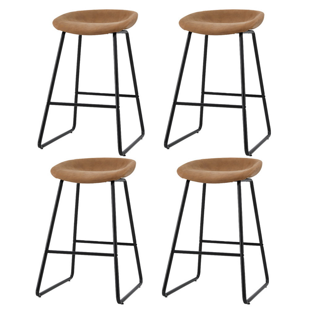 Stool Haven 4x Bar Stools Kitchen Dining Chairs Counter Stool PU Leather Metal Brown