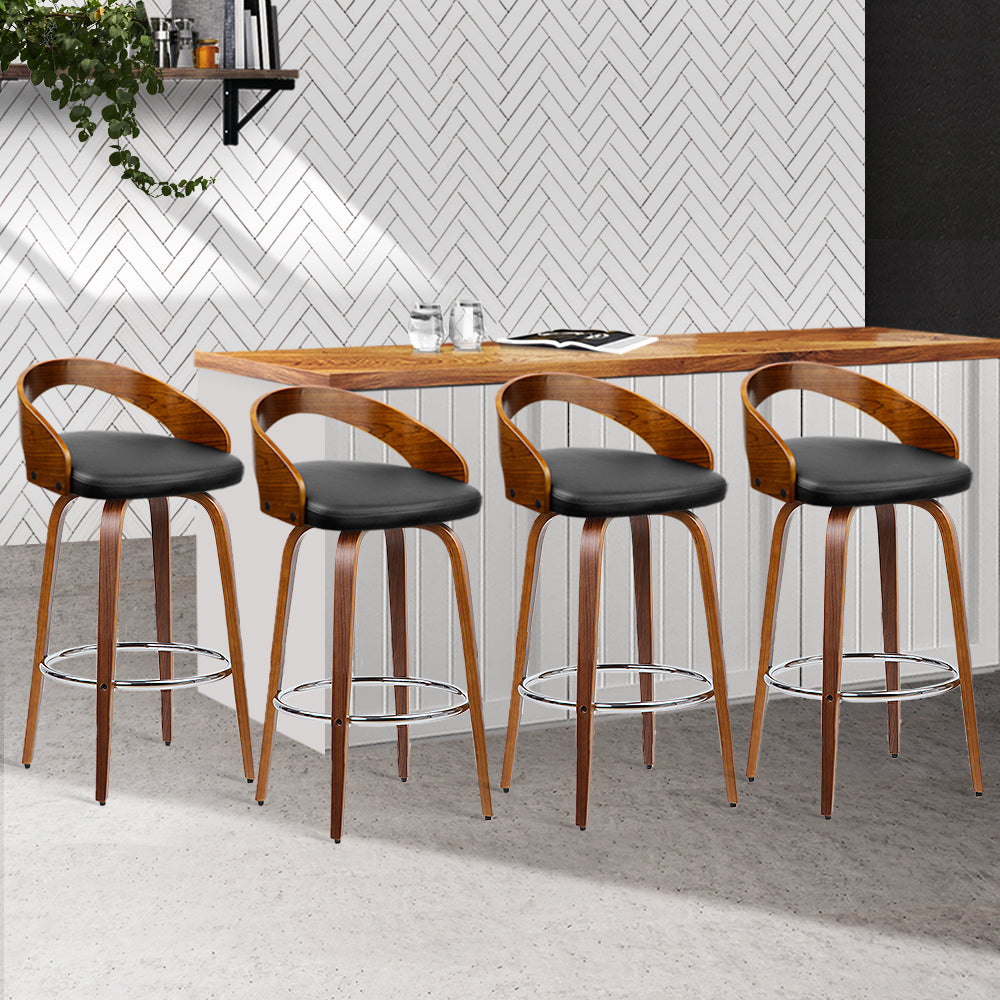 Stool Haven Set of 4 Walnut Wood Bar Stools - Black and Brown