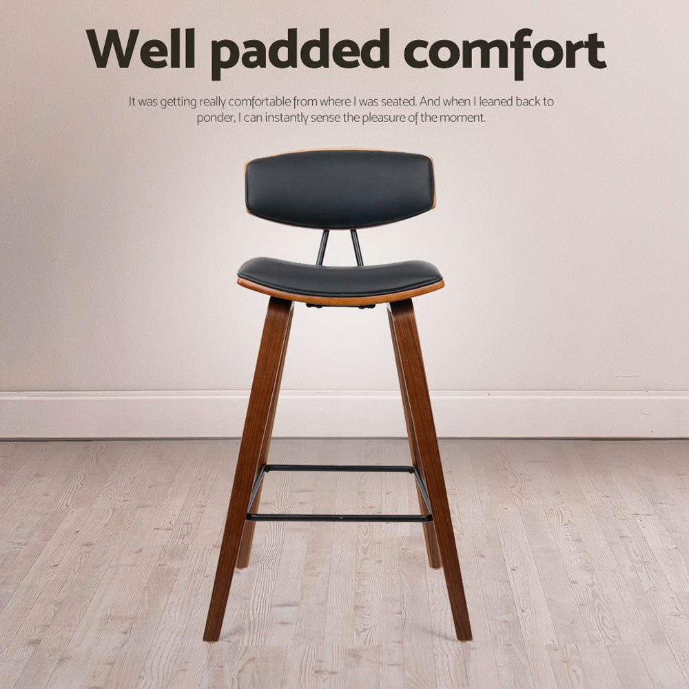 Stool Haven Set of 4 PU Leather Circular Footrest Bar Stools - Black