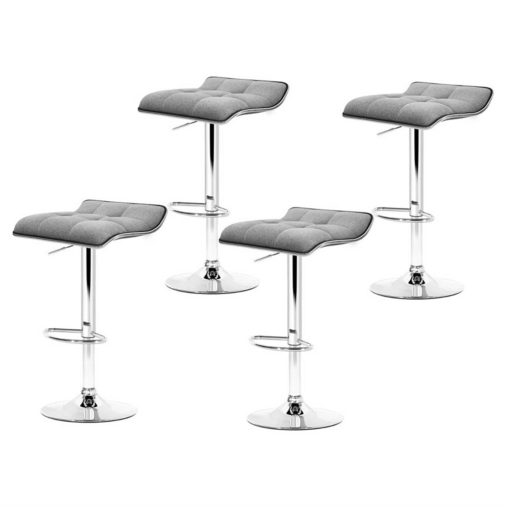 Stool Haven 4 x Bar Stools Linen Padded Gas Lift - Grey