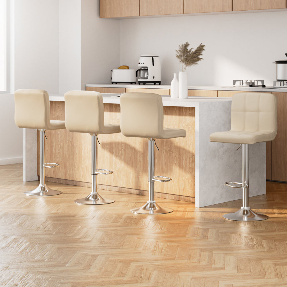 Stool Haven 4x Bar Stools Leather Gas Lift Beige