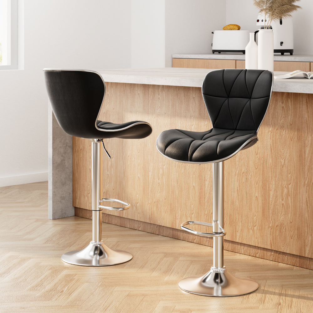 Stool Haven 2x Bar Stools Gas Lift Leather Seat Black