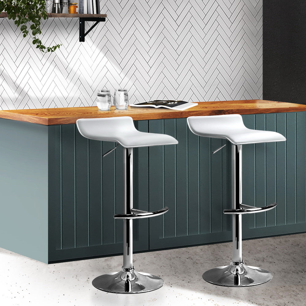 Stool Haven Set of 2 PU Leather Wave Style Bar Stools - White