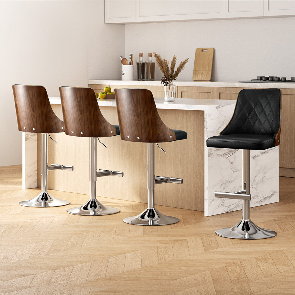 Stool Haven 4X Bar Stool Wood Swivel Adjustable Kitchen Counter Stool Leather Black
