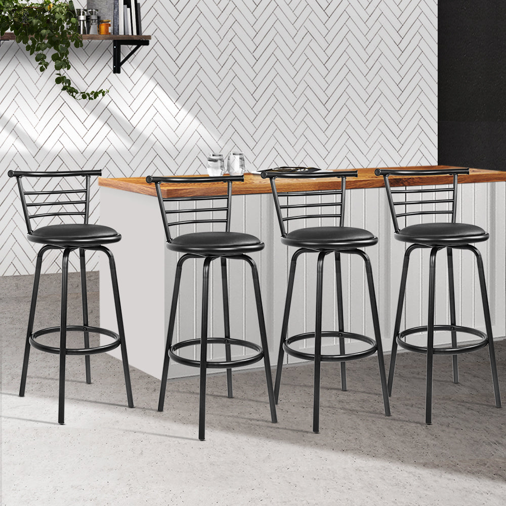 Stool Haven Set of 4 PU Leather Bar Stools - Black and Steel