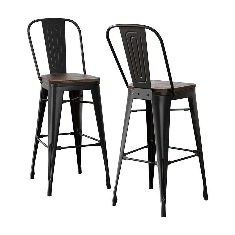 2x Stool Haven Metal Bar Stools Wooden Seat Retro Counter Stool