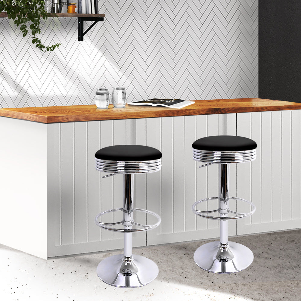 Stool Haven Set of 2 Backless PU Leather Bar Stools - Black and Chrome