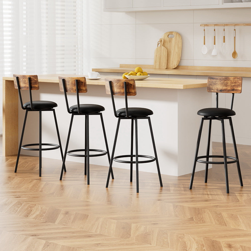 Stool Haven 4X Industrial Bar Stools Upholstered Counter Chairs Steel Frame Anti-Scratch