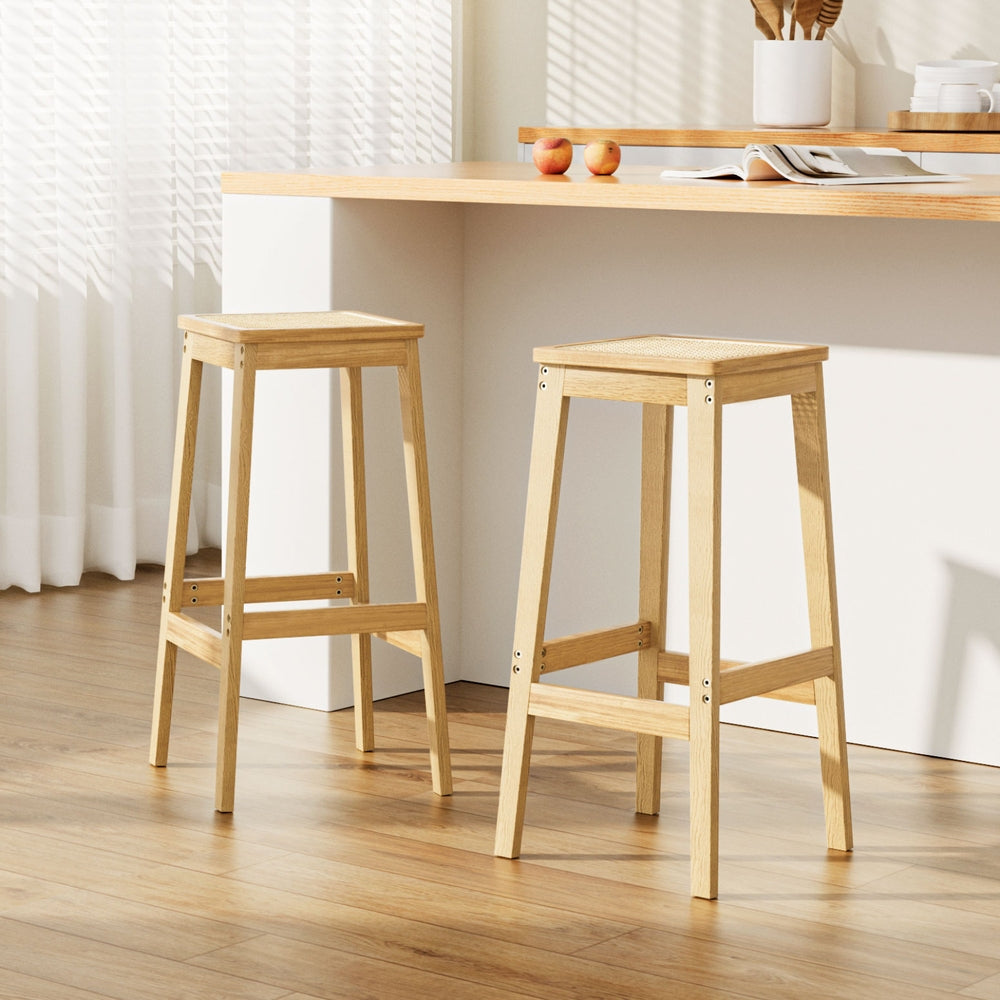 Stool Haven 4 x Bar Stools Rubber Wood & PVC Rattan