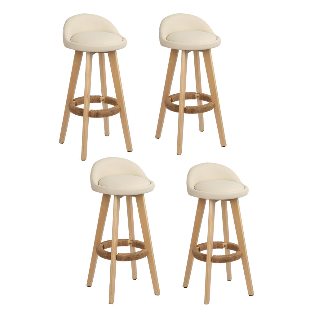 Stool Haven 4x Bar Stools Padded Leather Wooden Beige