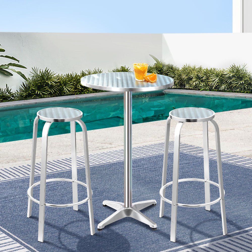 Gardeon Outdoor Bistro Bar Table & Adjustable Stools Adjustable - Metal / Circular