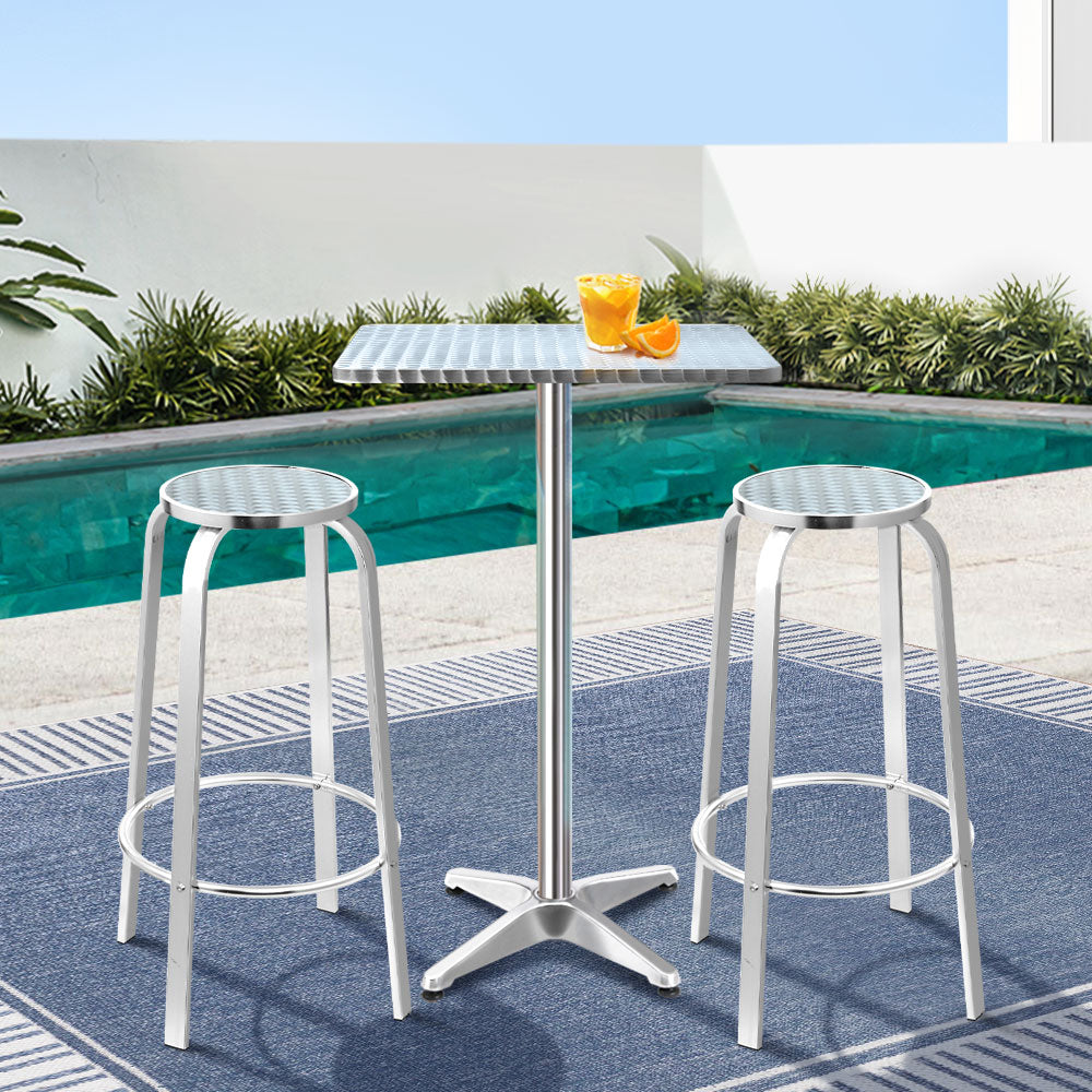 Gardeon Outdoor Bistro Bar Table & Adjustable Stools Adjustable - Metal / Square