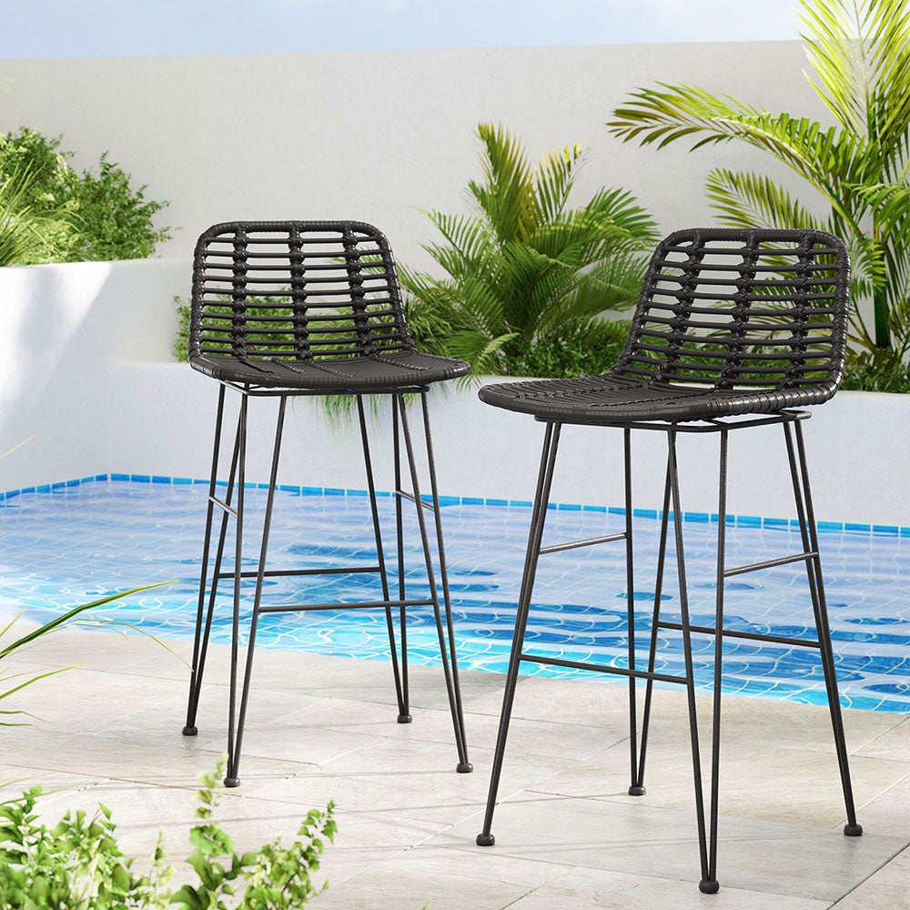 Gardeon 2 x Outdoor Bar Stools Rattan - Black