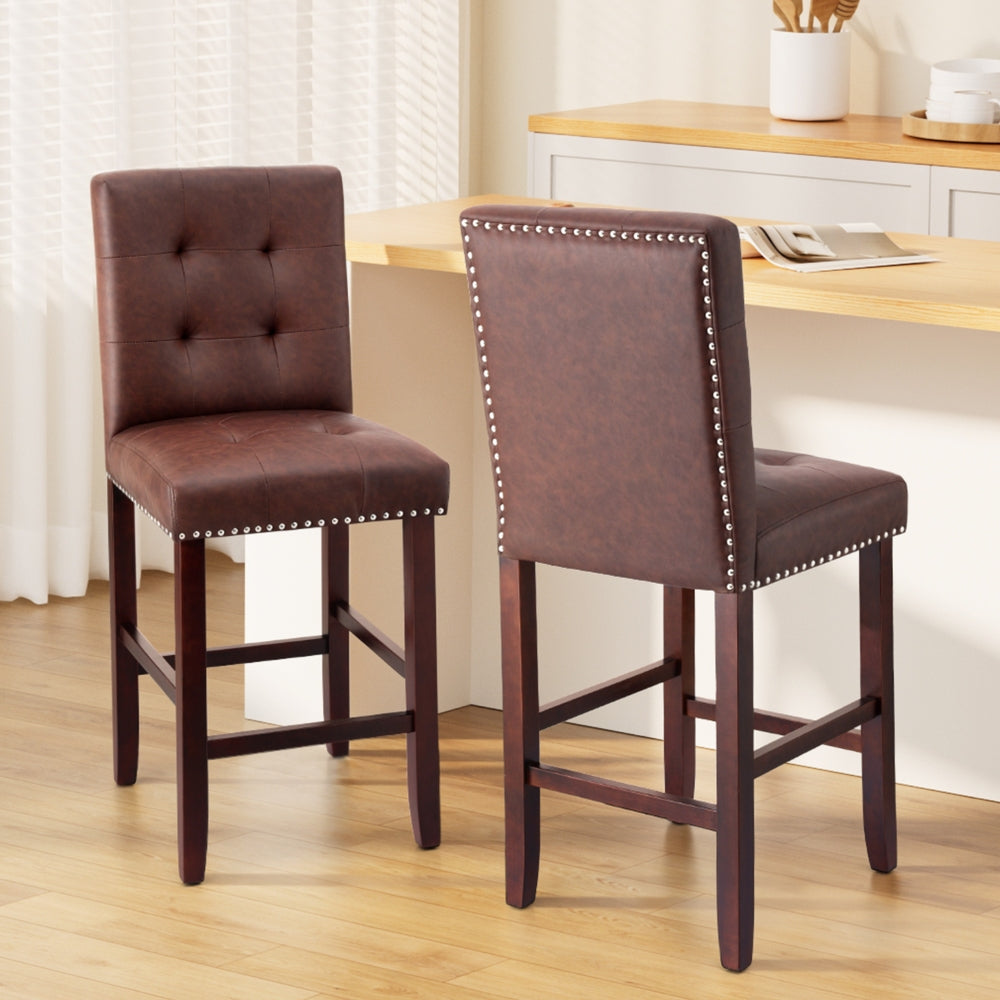 Stool Haven 2x Bar Stools Kitchen Dining Chairs Counter PU Leather Wooden Ada Brown