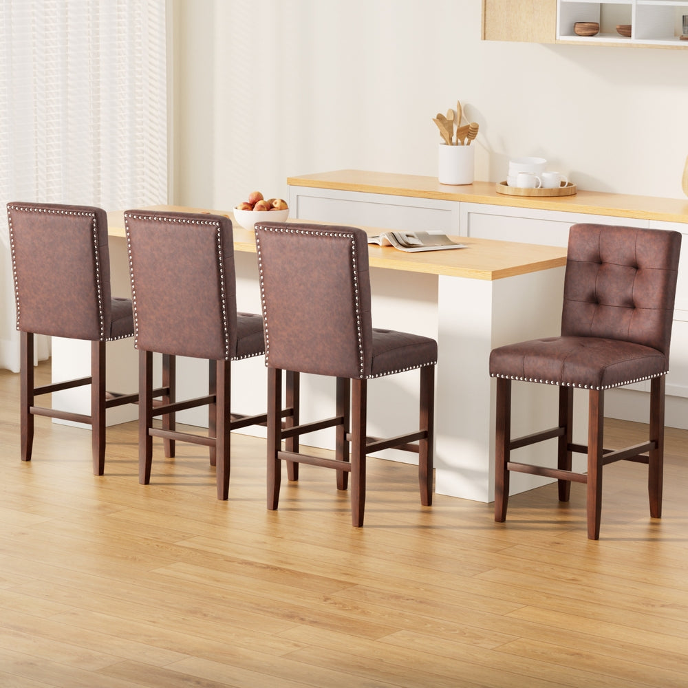 Stool Haven 4x Bar Stools Kitchen Dining Chairs Counter PU Leather Wooden Ada Brown