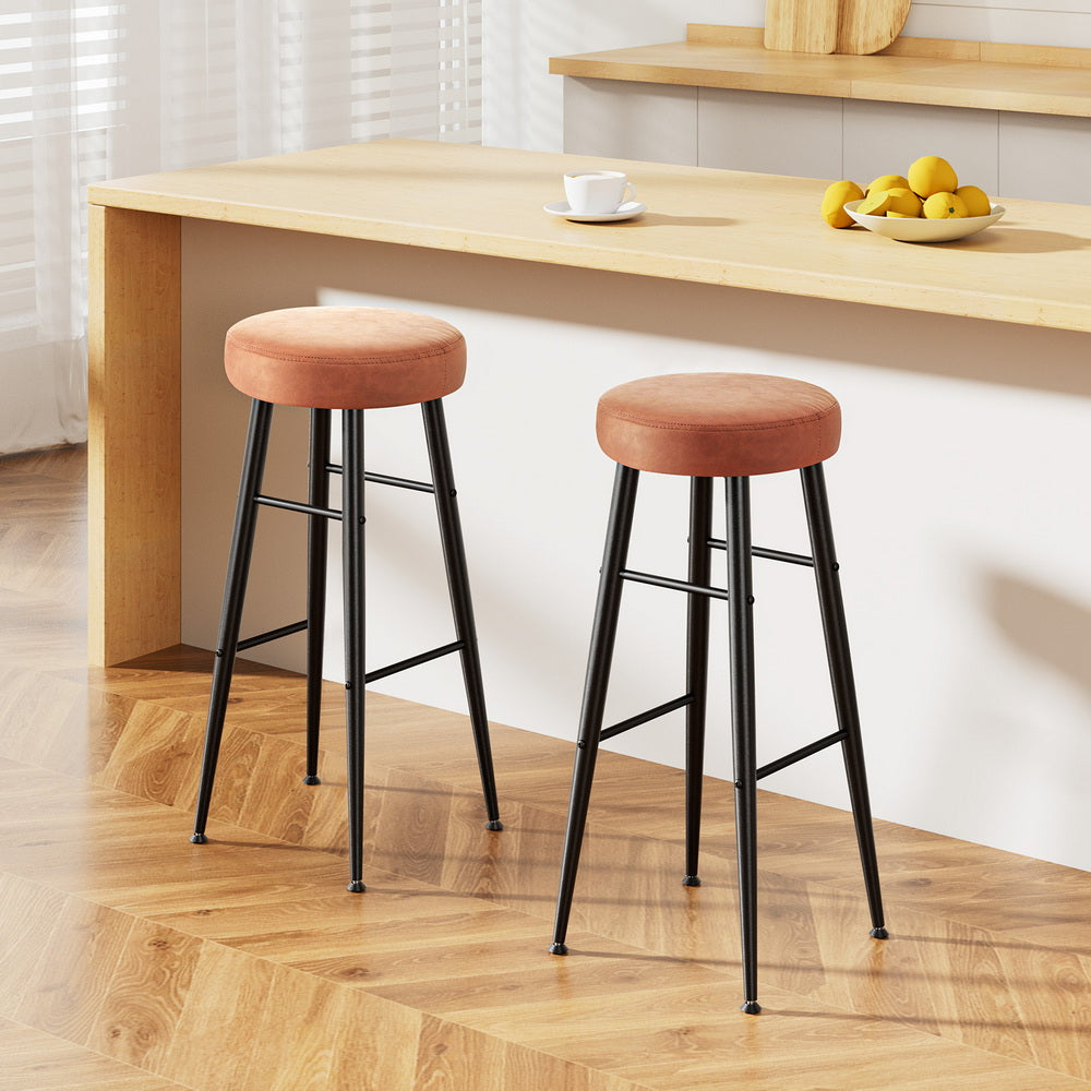 Stool Haven 2x Bar Stools Kitchen Dining Chairs Counter Round PU Leather Lane Brown