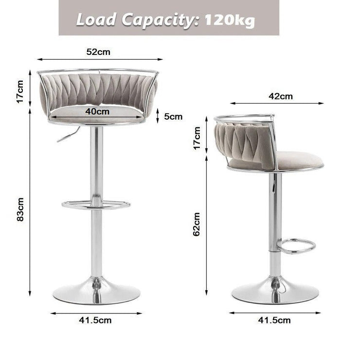 SERENITà 2 x Height Adjustable Swivel Bar Velvet Padded Metal Round Base - Grey